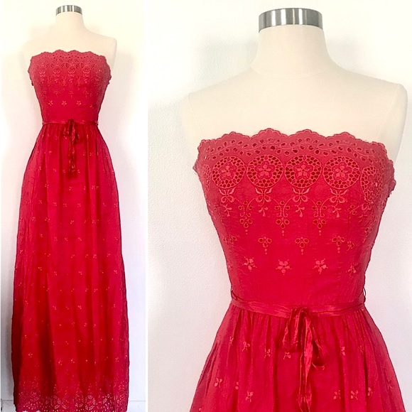 Lanz Dresses & Skirts - Vintage Original Lanz Red Eyelit Strapless 70s Maxi dress